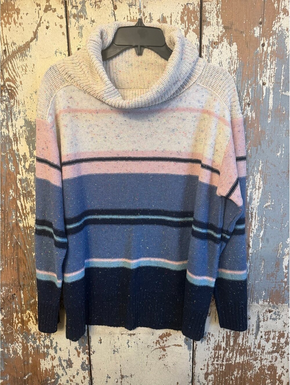 Andree by Unit Turtleneck speckled knit striped sweater, size Large